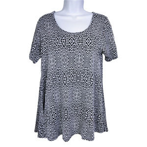 LulaRoe Women's Geometric Blouse Perfect Tee Black White Size S